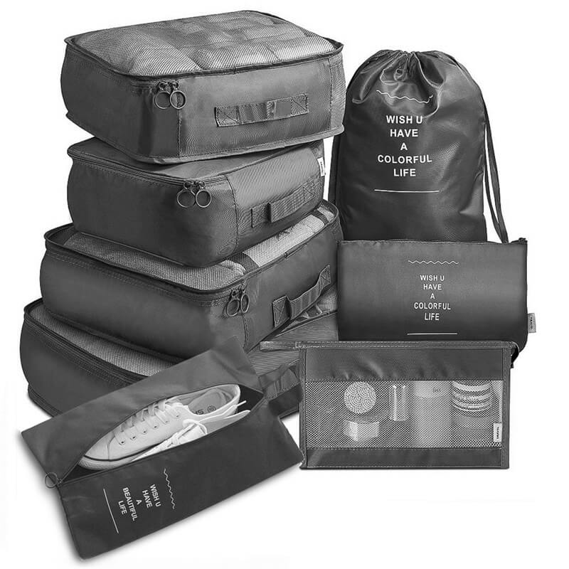 Kit De Bolsas Organizadoras Para Viagem (6 E 8 Unidades) Com - Preto