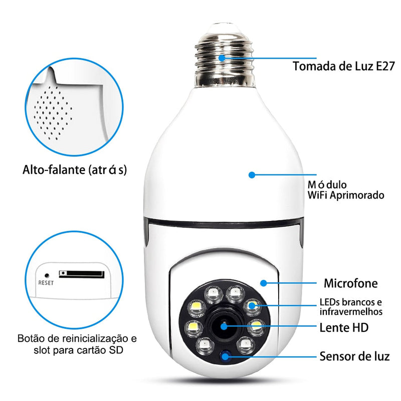 Camera de Segurança Inteligente Wifi com Visão Noturna 360 graus - Full HD