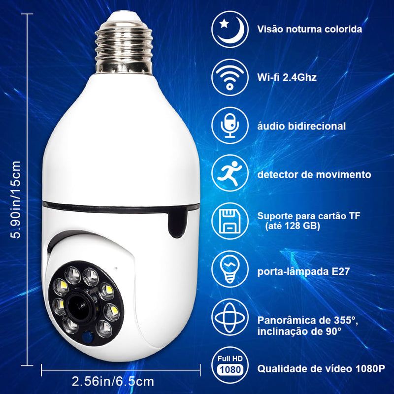 Camera de Segurança Inteligente Wifi com Visão Noturna 360 graus - Full HD