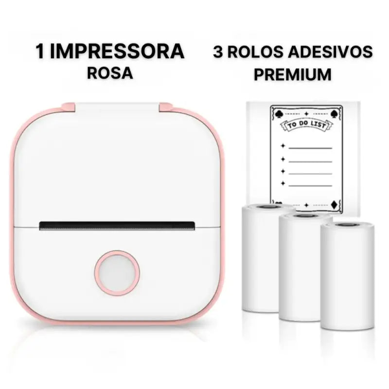 Mini Impressora Bluetooth Creativeup® Rosa + 3 Rolos Adesivos Premium Eletrônicos