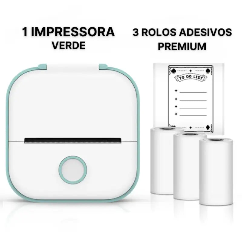 Mini Impressora Bluetooth Creativeup® Verde + 3 Rolos Adesivos Premium Eletrônicos