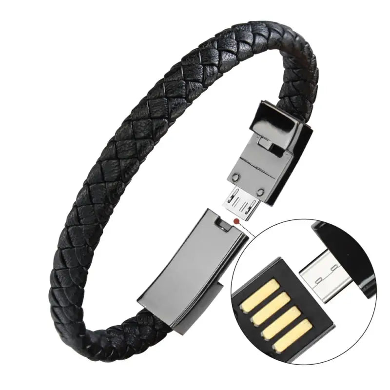 Pulseira De Couro Com Cabo Usb (Iphone E Android)